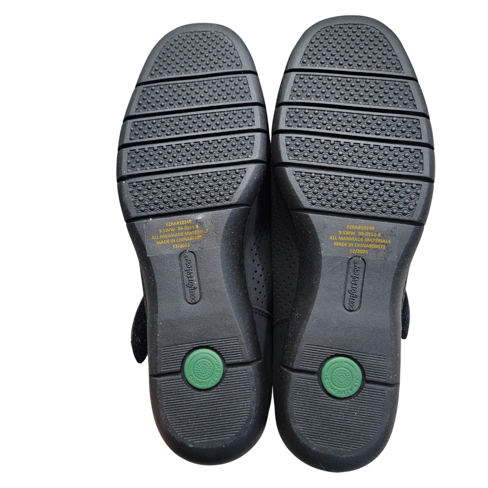 Comfortview Ezra Mary Jane Women 9.5WW Black Perforated Strap Comfort Flats - Picture 8 of 11